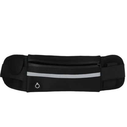 Sleek black belt bag with reflective strip.