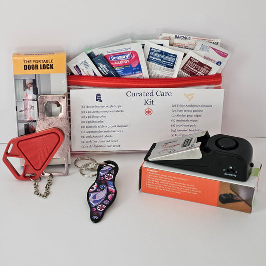 Curated Care Kit:  Basic college dorm or apartment safety kit with specialized wellness kit. 