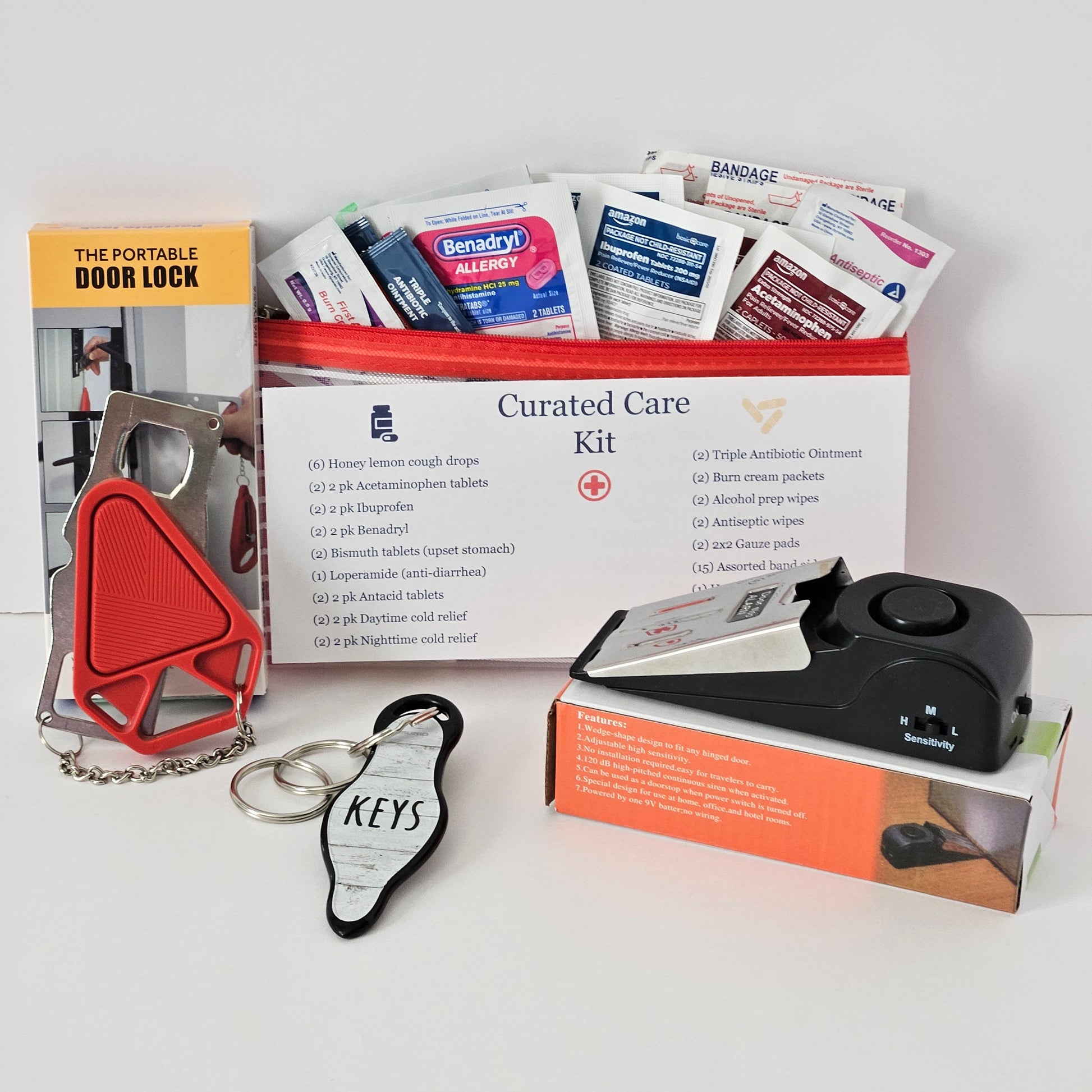 Curated Care Kit:  Basic college dorm or apartment safety kit with specialized wellness kit. 