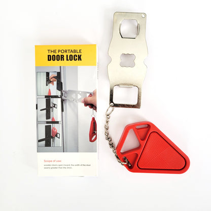 Portable and durable door lock compatible with most residential and commercial doors.  Easily set up in seconds.  