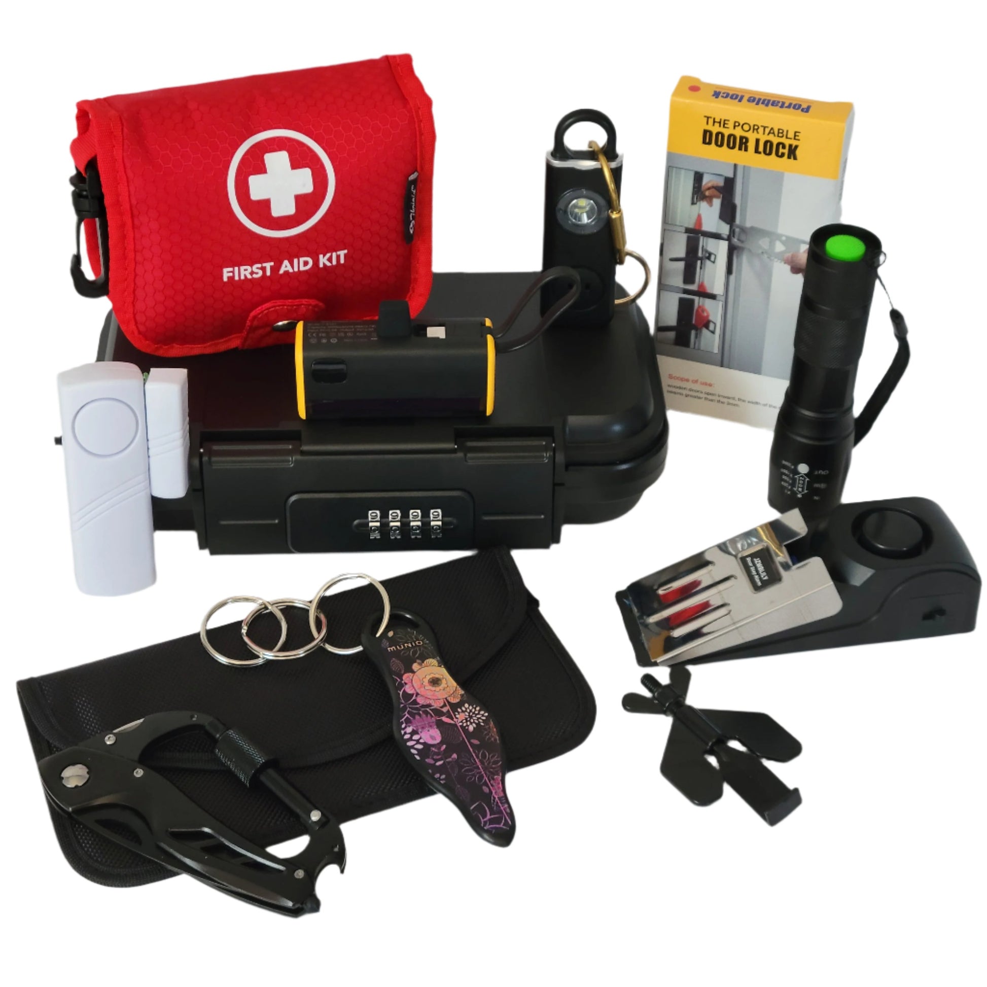 Women's Personal Safety Elite Kit with a personal alarm, self-defense keychain, and many other must-have security items.